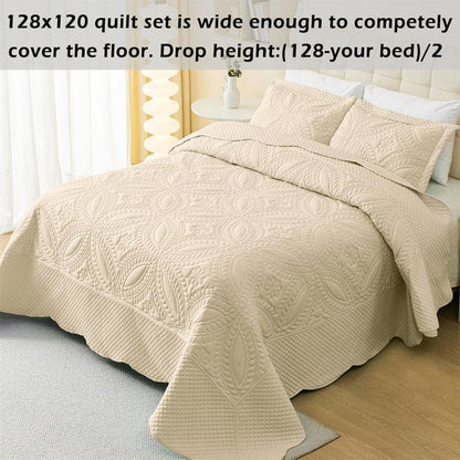 Cmfshape Oversize King Bedspread 128"x120",3 Piece California King Quilt,Lightweight Bed Quilt Set for All Season,Modern Geometric Pattern Bedding Set Beige