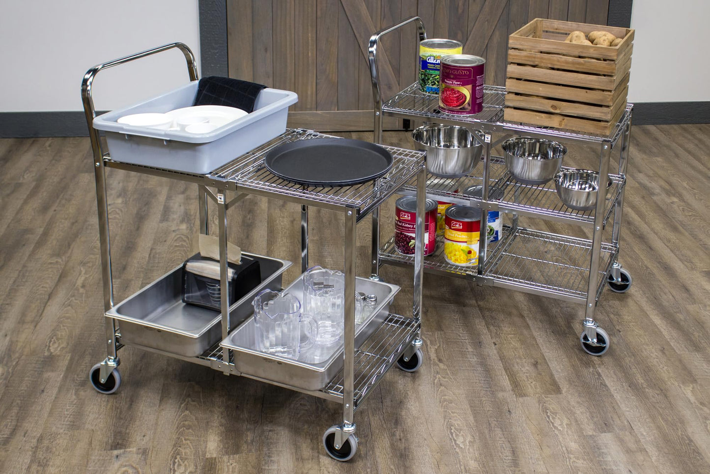 Luxor WSCC-3 Three-Shelf Collapsible Wire Utility Cart, Push Heavy Duty, 4" Thermoplastic Rubber Casters Two with Locking Brakes,Holds 300 lbs. and Folds Up for Storage, 37"W x 18.25"D x 30.5"H