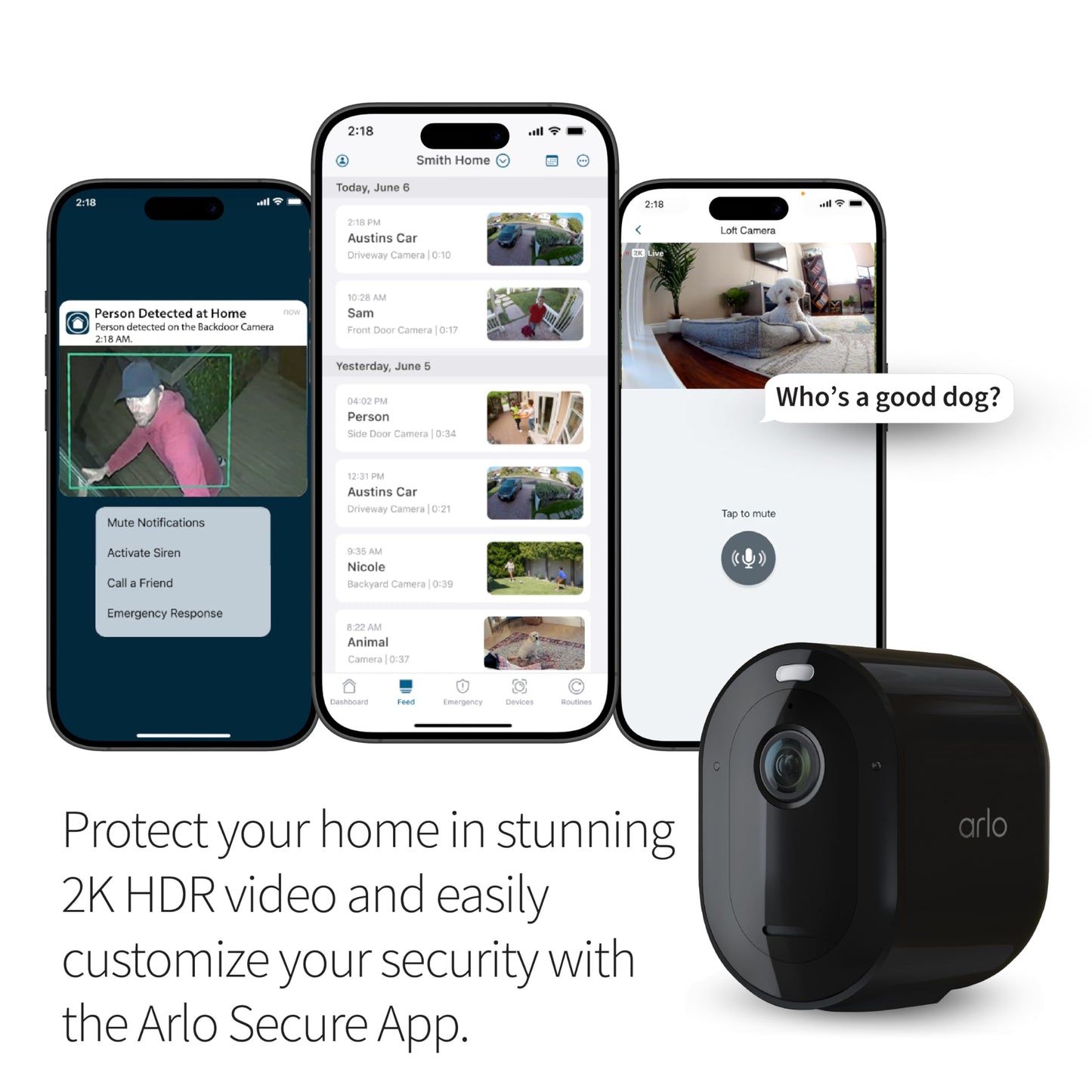 Arlo Pro 5S Spotlight Security Camera 2K HDR | Outdoor | Wireless | Dual-Band Wi-Fi Connects to Strongest Network |12X Zoom, 2-Way Audio, Siren, Color Night Vision,Live Stream(White, 4 Cameras)