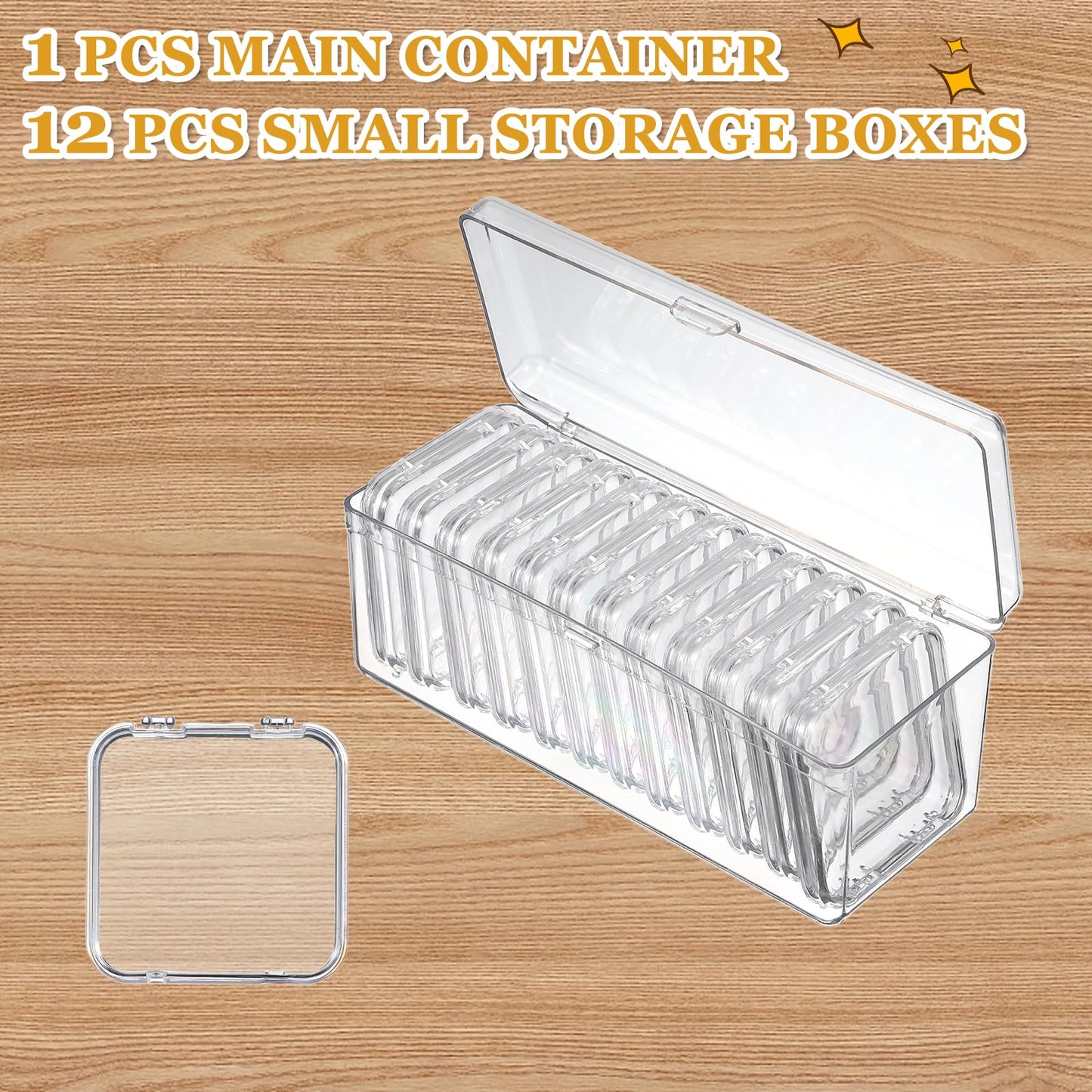 YELARXI Acrylic Jewelry Box Organizer, Bead Organizer with 12Pcs Small Boxes Clear Bead Storage Portable - Fitting for (Travel/DIY Jewelry/Earrings) 1Set & 9.5"x4"x4" & Transparent