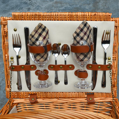 Personalized Picnic at Ascot Dorset English-Style Willow Picnic Basket with Service for 4 - Designed, Assembled & Quality Approved in The USA