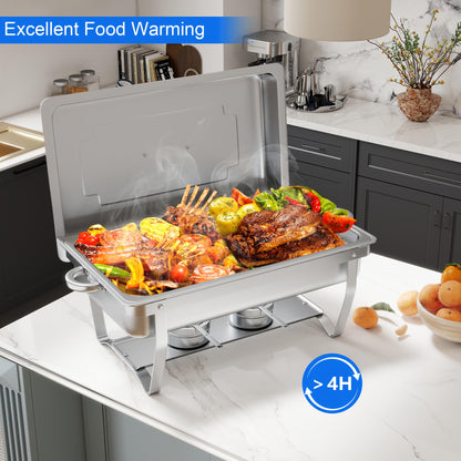HARDURA Chafing Dish Buffet Set 4 Pack, 9.5QT Stainless Steel Chafing Dish with Lids, More Than 4 Hours of Insulation, Chafing Dishes for Buffet Servers and Warmers, Ideal for Any Party