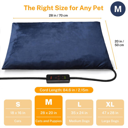 Toozey Small Pet Heating Pad, 6 Adjustable Temperature Dog Cat Heating Pad with Timer, Waterproof Heated Cat Bed with Chew Resistant Cord, Indoor Electric Pet Heated Mat 18x16in
