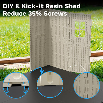 Devoko 8 x 8 FT Plastic Storage Shed with Floor, Outdoor Resin Tool Shed with Lockable Door & Sloping Roof, Patio Kick-it Shed for Garden, Backyard, Lawn, Beige