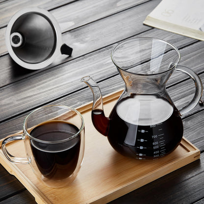 Unbreakable - Pour Over Coffee Maker with Double Stainless Filter 27 fl oz, Thickened Heat-Resistant Borosilicate Glass Pour Over Coffee Dripper, Stovetop Safe