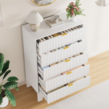 Garvee 5 Drawer Dresser for Bedroom, 47" Tall Fluted Chest of Drawers with Metal Handle, Modern Wooden Dresser TV Stand, Clothes Storage Organizer Wood Closet for Hallway, Entryway, White