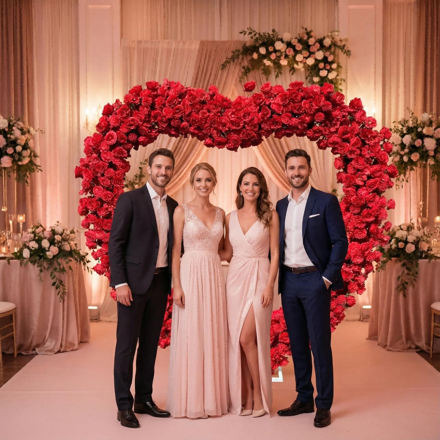 Giant Heart Shaped Flower Arch Backdrop - 6.6ft Tall Artificial Rose Flower Stand for Wedding, Engagement, Birthday Party Decor (Pink/Red/White, Full Bloom)