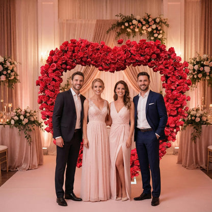 Giant Heart Shaped Flower Arch Backdrop - 6.6ft Tall Artificial Rose Flower Stand for Wedding, Engagement, Birthday Party Decor (Pink/Red/White, Full Bloom)