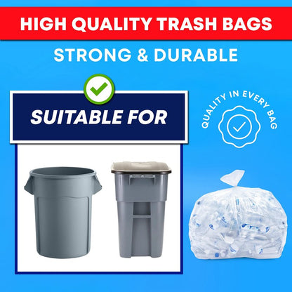 Veska 30-33 Gallon Clear Trash Bags Heavy Duty (Value Pack 100 Bags w/Ties) Large Clear Plastic Recycling Garbage Bags. Large Trash Bags 30+, 32 Gallon