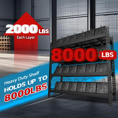 Yardenaler 8000LBS Garage Shelving Units, 4-Tier Industrial Iron Shelving Unit Garage Storage Rack for Basement Warehouse, 78 "W x 24 "D x 72 "H, Black