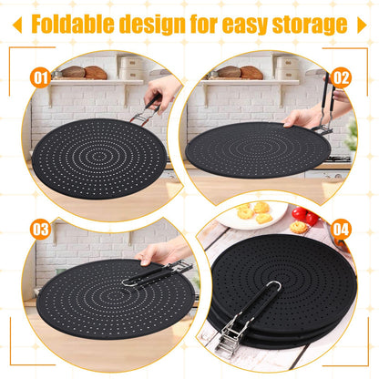 Tioncy 3 Pcs Silicone Splatter Screen for Frying Pan Grease Oil Splatter Collapsible Splash Guard Heat Resistant Multi Use for Baking and Cooking(Black)