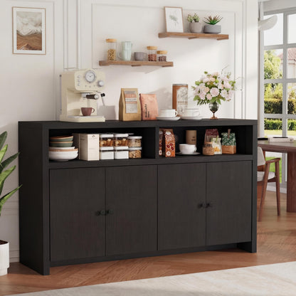 IDEALHOUSE Buffet Sideboard Cabinet with Storage, 55" Large Farmhouse Kitchen Storage Cabinet with 4 Doors & Adjustable Shelves, Wood Coffee Bar Cabinet for Kitchen, Dining Room, Living Room
