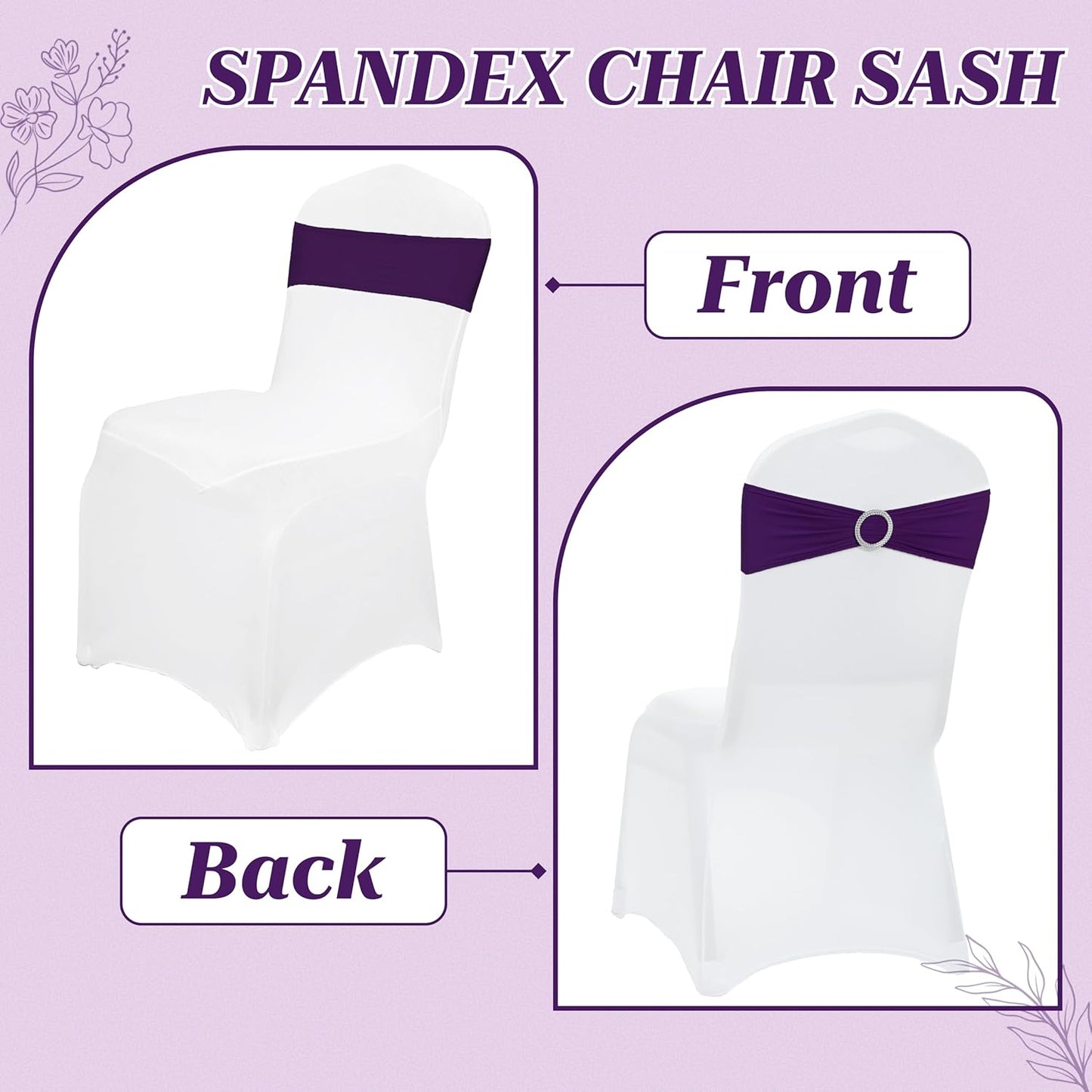 MDS Premium Stretch Chair Sashes - Pack of 10 Spandex Bow Covers for Weddings & Events | Purple