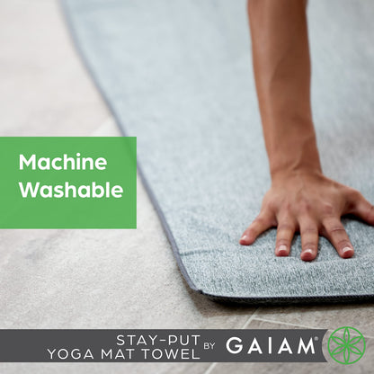 Gaiam Yoga Towel - Mat Sized Active Dry Non Slip Moisture Wicking Sweat Absorbent Microfiber Hot Yoga Towel for Women & Men | Stay-Put Corner Pockets (70" Long x 26" Wide)