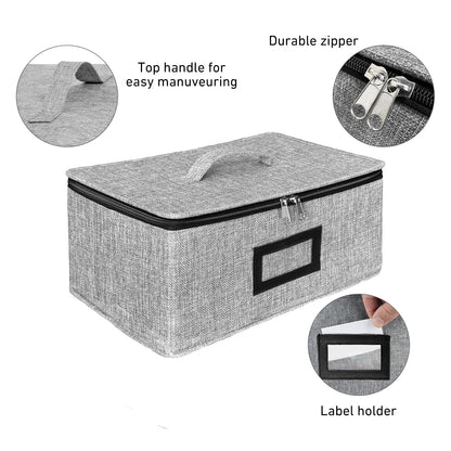 HURZMORO Cup and Mug Storage Box with Dividers – Stackable Hard Shell Organizer with Zipper Lid and Handles, Holds 6 Coffee Mugs or Tea Cups, Ideal for Moving and Packing(Grey)