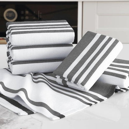Homaxy Premium Kitchen Towels - Highly Absorbent Cotton Dish Towels | 6 Pack, 18”x28”, Black Stripe & Terry