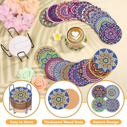 Caffox 20 Pieces Diamond Art Painting Coasters Kit with Holder, Diamond Art Coasters, DIY Diamond Art Crafts Projects, Diamond Art Kits for Adults and Beginners(Mandala Style)