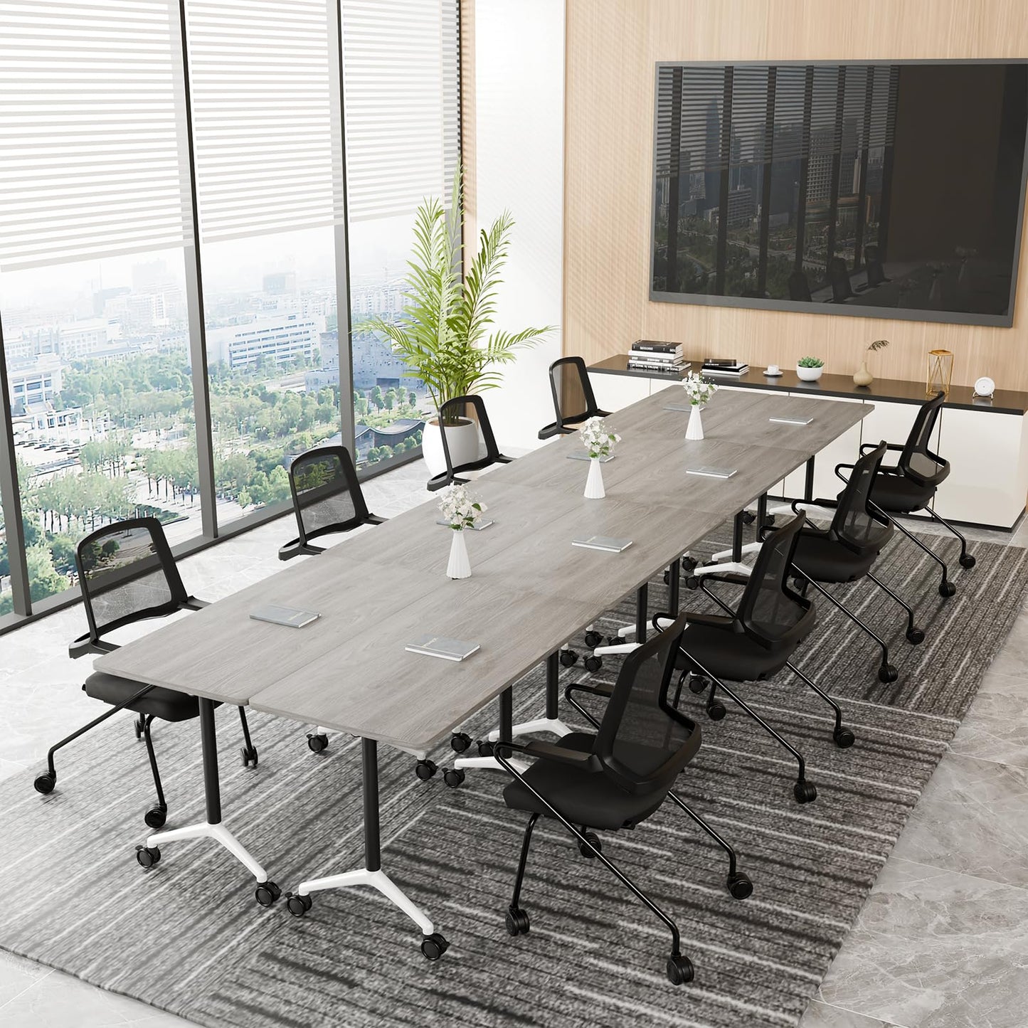 ZanyCajole Conference Room Table, Folding Conference Table with Silent Wheels, Modular Flip Top Mobile Training Tables for Office, Training Room, Meeting Rooms, School, 2-16 Person (6, Grey, 55.1in)