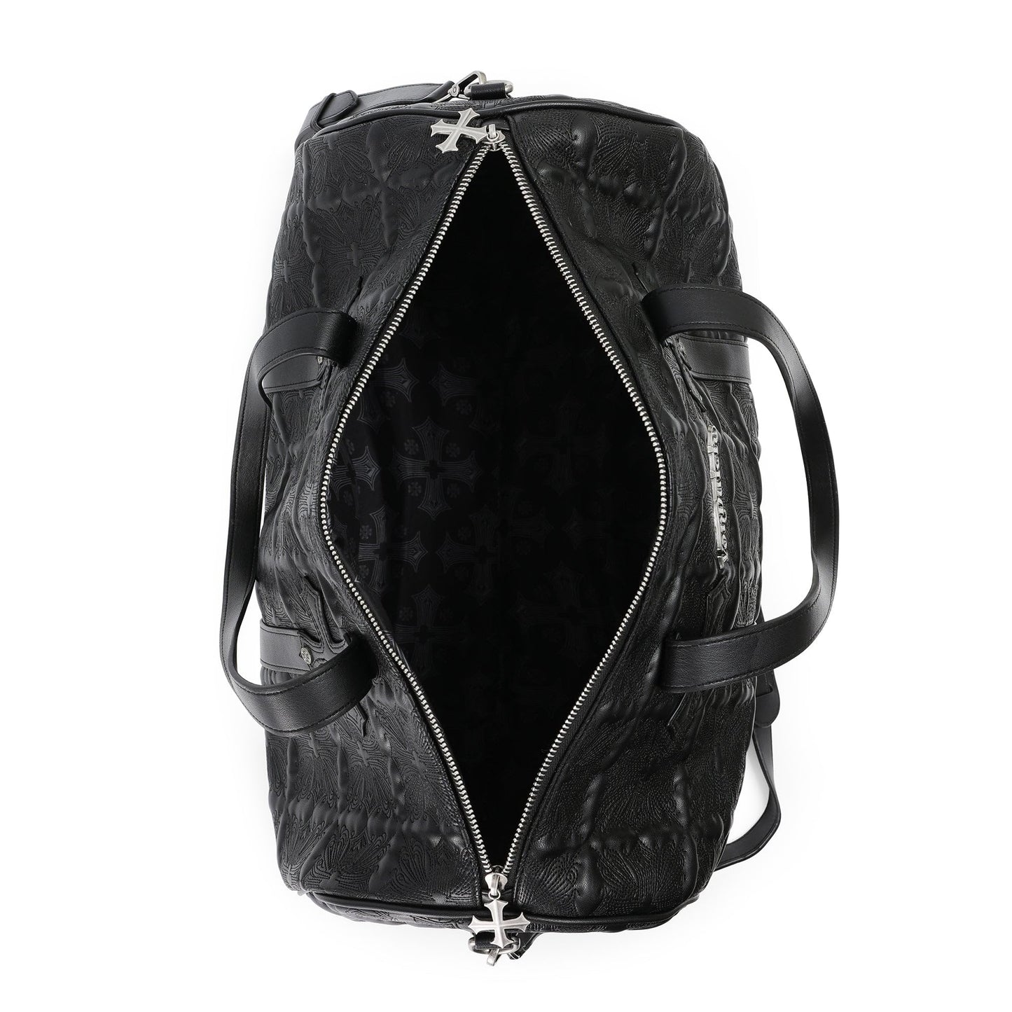Von Dutch Embroidered Chopper Duffle Bag, Vegan Leather Weekender with Crossbody Strap & Handles