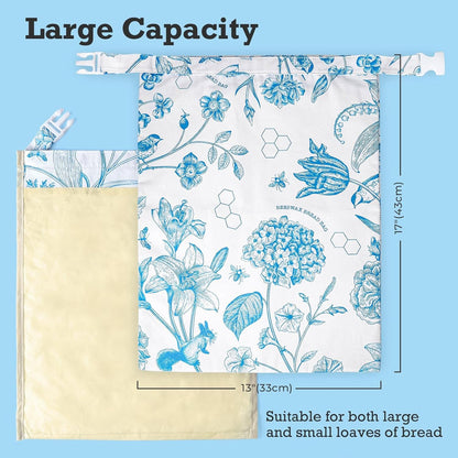 Yolysudo 2 Pack 17''x 13" Reusable Vintage Floral Beeswax Bread Bags for Sourdough, Large Beeswax-Lined Cotton Homemade