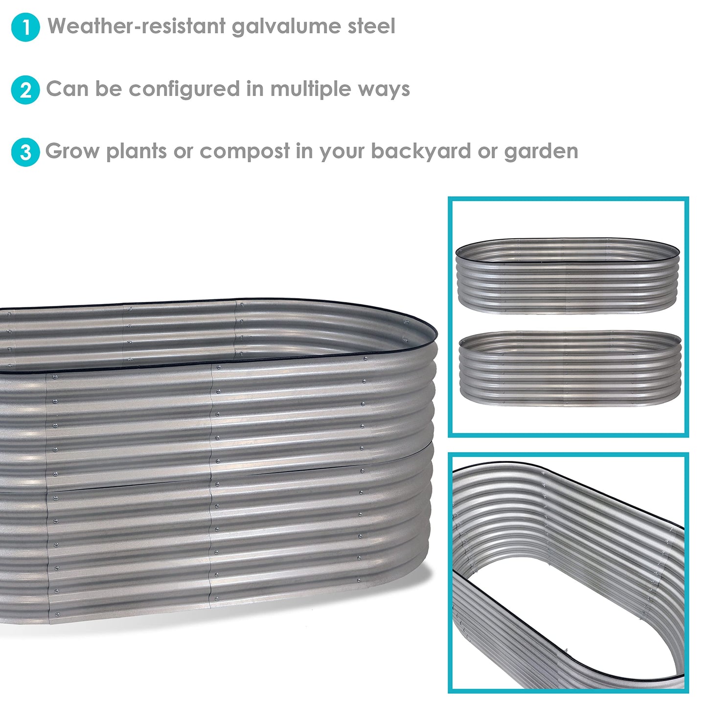 Sunnydaze 79-Inch Oval Raised Garden Bed - Stackable Steel Vegetable Flower Bed Planter Kit with Rubber Edge Trim - Silver