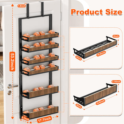 Aquzee Heavy Duty Pantry Door Organizer, 6-Tier Over the Door Pantry Organizer, 2 IN 1 Hanging Wall Mount Spice Rack, Adjustable Baskets, Spice Organization for Cabinet Kitchen Closet