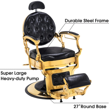 BarberPub Heavy Duty Metal Vintage Barber Chair All Purpose Hydraulic Recline Salon Beauty Spa Chair Styling Equipment 2933 (Gold)