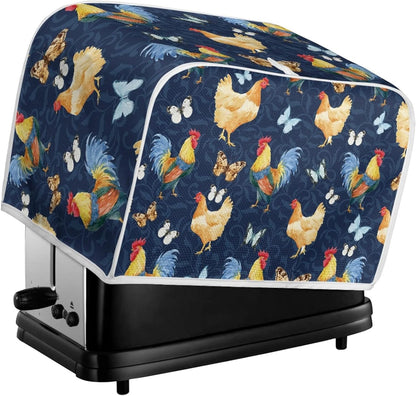 Toaster Cover 4 Slice, Rooster Chicken Pattern Kitchen Decor, Protective Cover for Bread Maker, Machine Washable