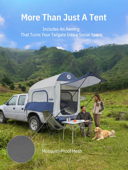 Niphean Truck Bed Tent 5ft with Awning Shade, 2 Mins Fast Setup Inflatable Pickup Truck Tent, for 2 People, PU 3000mm Waterproof, UPF 50+ Sunproof & High-Strength Windproof, Camp Anywhere You Park