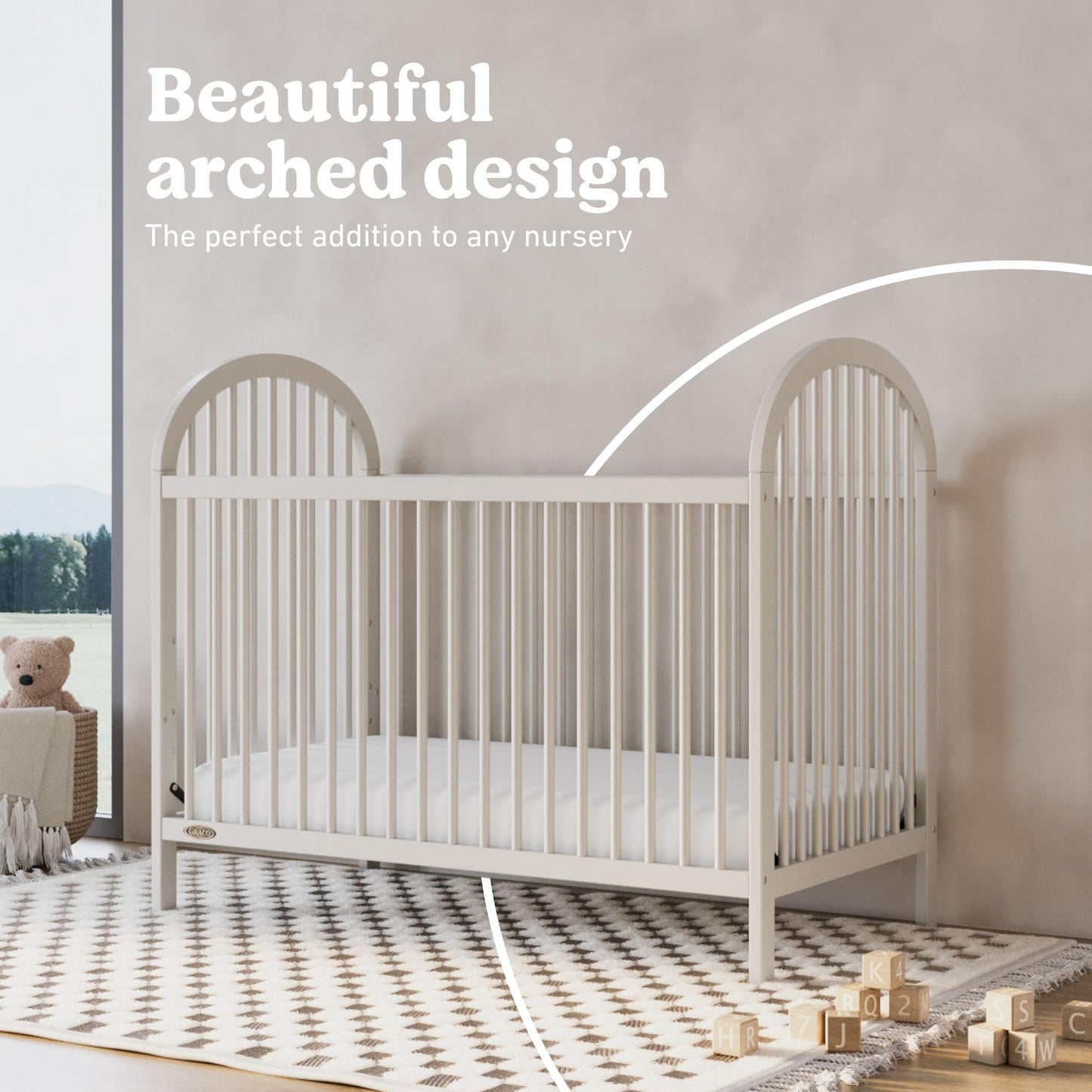 Graco Olivia 3-in-1 Convertible Crib – GREENGUARD Gold Certified, 100% Solid Wood, Fits Standard Baby Crib Mattress, Converts to Toddler Bed and Daybed, 4 Adjustable Mattress Heights (Frosted Oat)