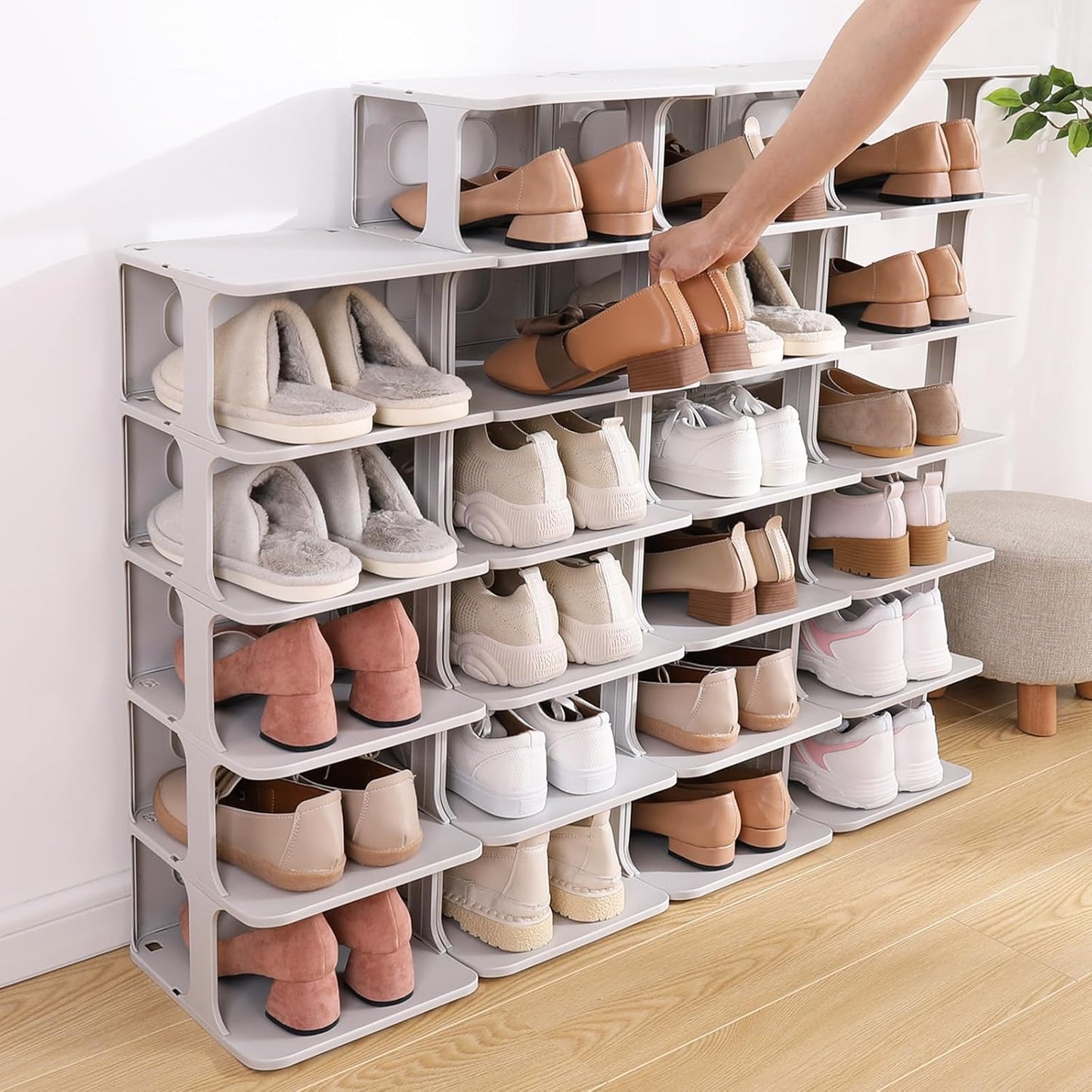 Closet Closet, HAIXIN Shoe Rack for - Stackable Shoe Organizer for Space-Saving Narrow Shoe Rack for Front Door