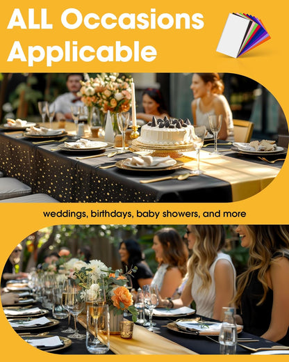 Niuara Table Cloth Set - Black and Gold Disposable Rectangle Table Cover & Runner - 3+3 Pack for Events