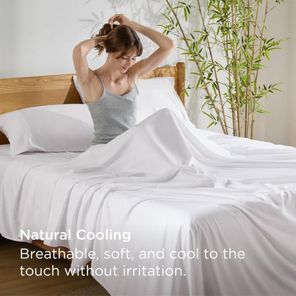 Bedsure King Size Sheet Set - Cooling Rayon Bamboo Sheets | Soft, Breathable & Luxurious White Bedding