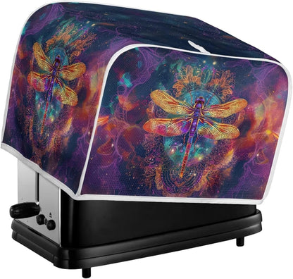 Gold Dragonfly Boho Purple Galaxy Print 4 Slice Toaster Oven Cover | Universal Size Microwave Dust Cover Organizer Bag