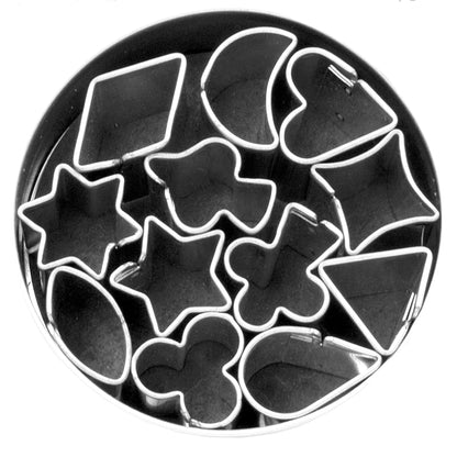 Fox Run Mini Shapes Fondant Cutter Set, Small Star, Diamond, Heart, Clover, Spade, Moon, Oval, 12-Piece, Stainless Steel