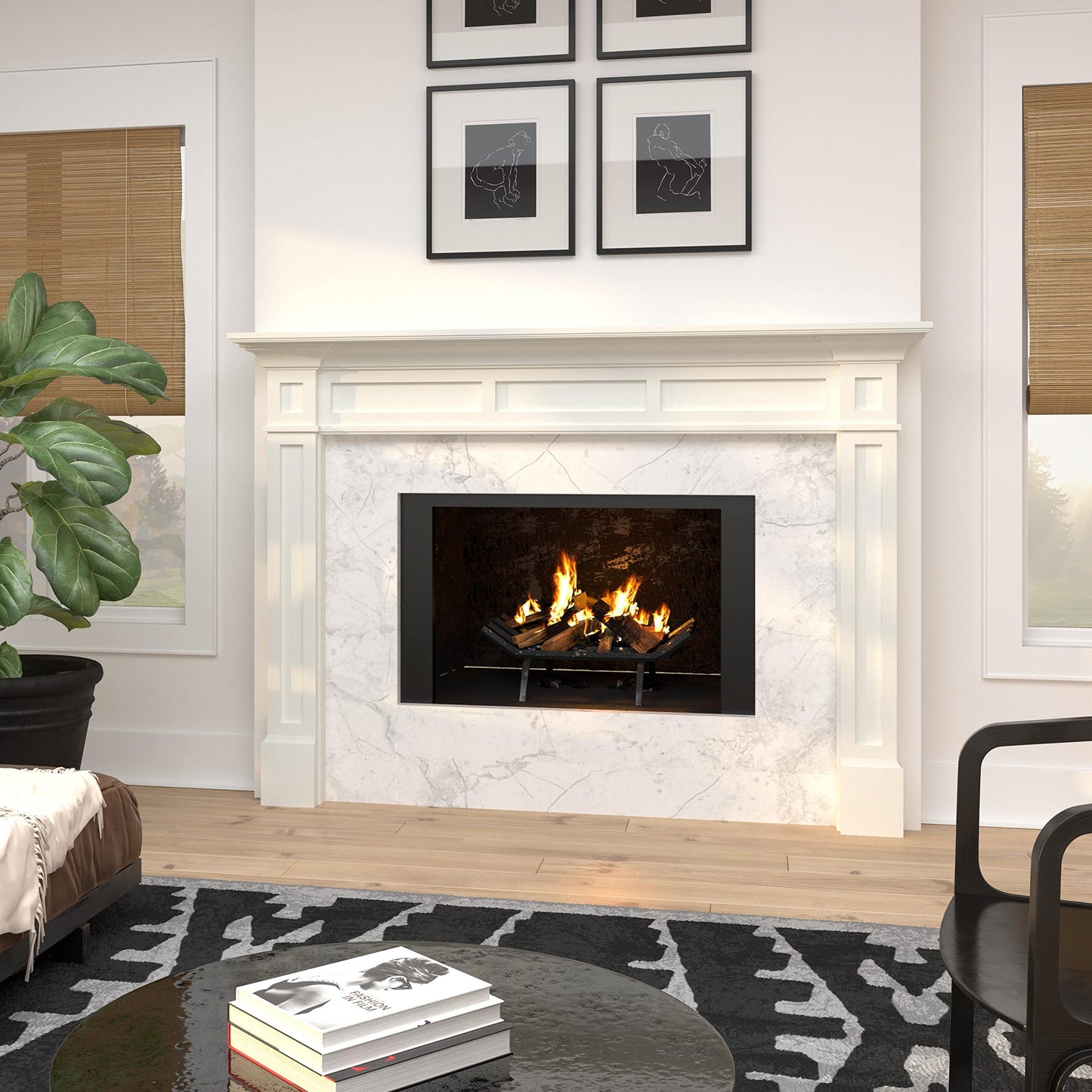 Pearl Mantels ARYB48515 Furniture for Your Fireplace, Premium Grade A MDF Mantel Surround, Crisp White Paint, Interior Opening 48" W x 42" H