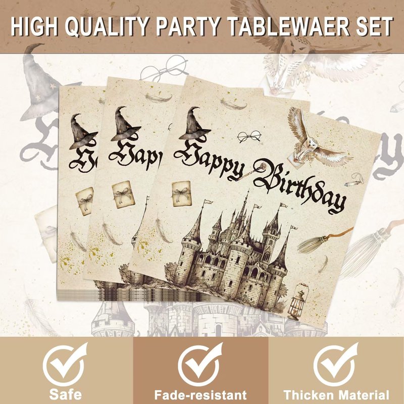 120 Pcs Magical Wizard Party Supplies for Boys Girls Witch Wizard Magic Happy Birthday Tableware Set Magical Party Plates and Napkins Kit Party Serves 20 Guests