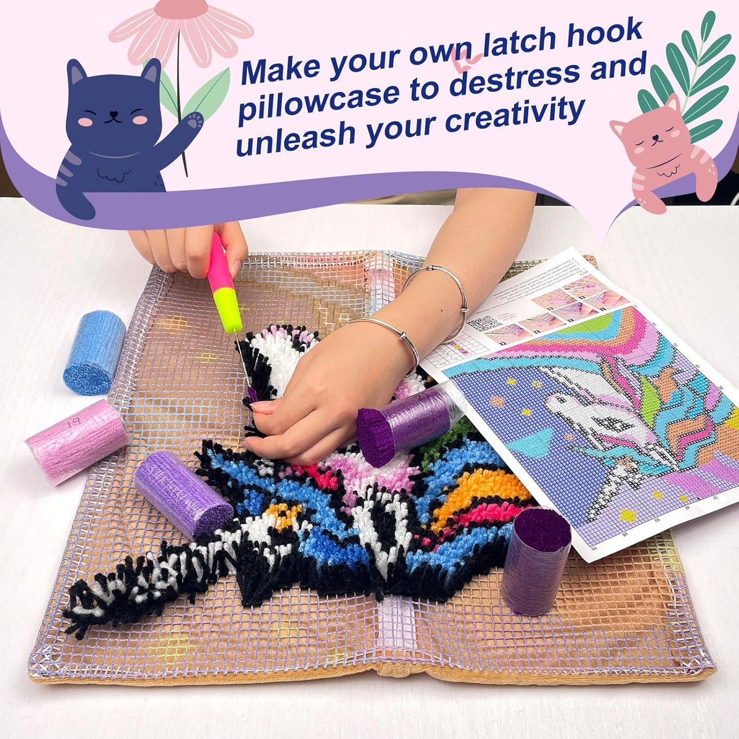 veirousa Halloween Flying Witch Latch Hook Kits for Adults Kids Beginners Pumpkin DIY Latch Hook Rug Kit Pre-Printed Hook and Latch Carpet Making Kits Cross-Stitch Wall Hanging Crochet Set 15x20 Inch
