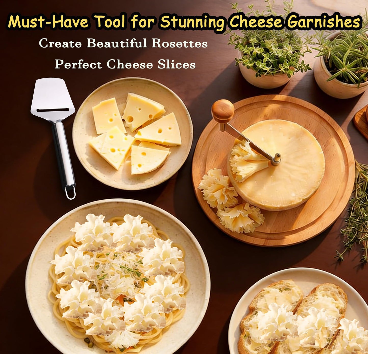 Cheese Curler Wheel for Tête de Moine & Chocolate Swiss Style Girolle Cheese Shaver with Sharp Stainless Steel Blade and Solid Wood Base for Cheese Boards, Desserts & Parties