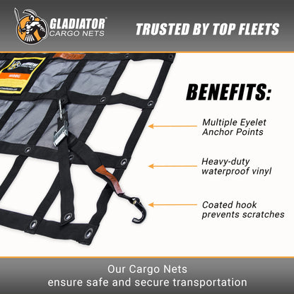 GLADIATOR CARGO NETS - Heavy Duty Cargo Net - Truck Accessory - Cargo Carrier -Truck Organizer - Medium-Trailer-Pickup-Boat-Jeep-SUV-Camping-(WLL): 1,500 lbs (MGN-100) 6.75' x 8' ft.