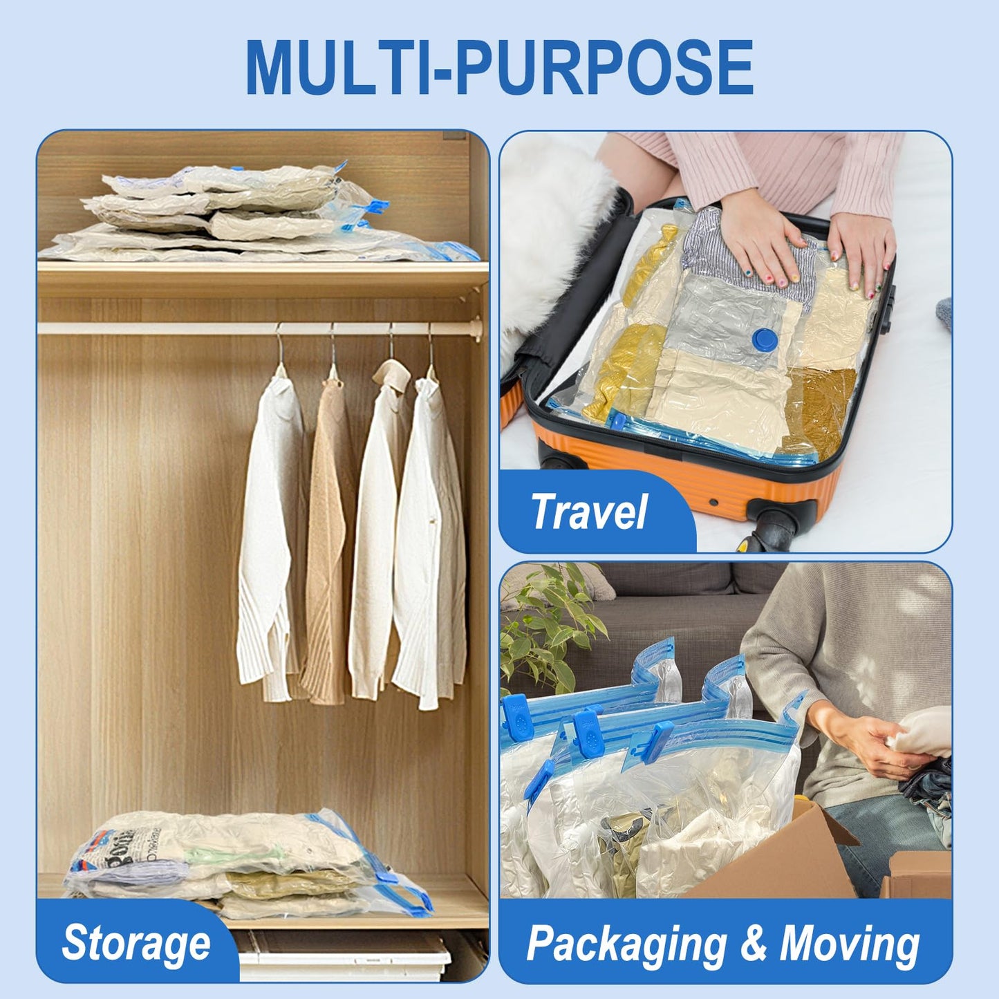 Fygrip 10 Pack Small Vacuum Storage Bags with Hand Pump, Plastic Packaging Bags, 80% Space Saver Vacuum Seal Bags for Clothing, Travel Lugggage, Blankets, Comforters