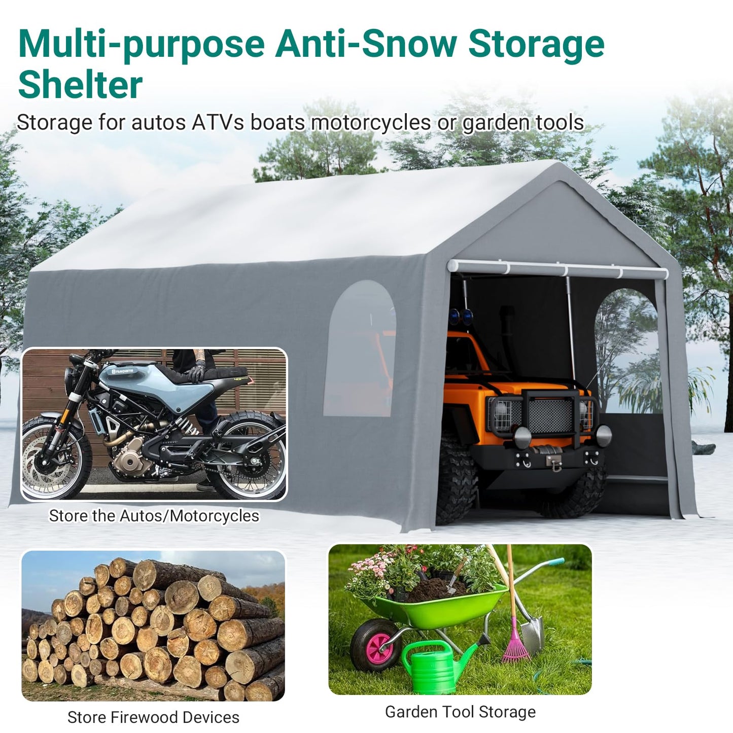 13×20 ft Outdoor Storage Sheds, Portable Storage Shelter Shed with Roll up Zipper Doors & Vents, Waterproof Outside Utility Shed Garage Tent for Motorcycle, Bicycles and Camping Tools
