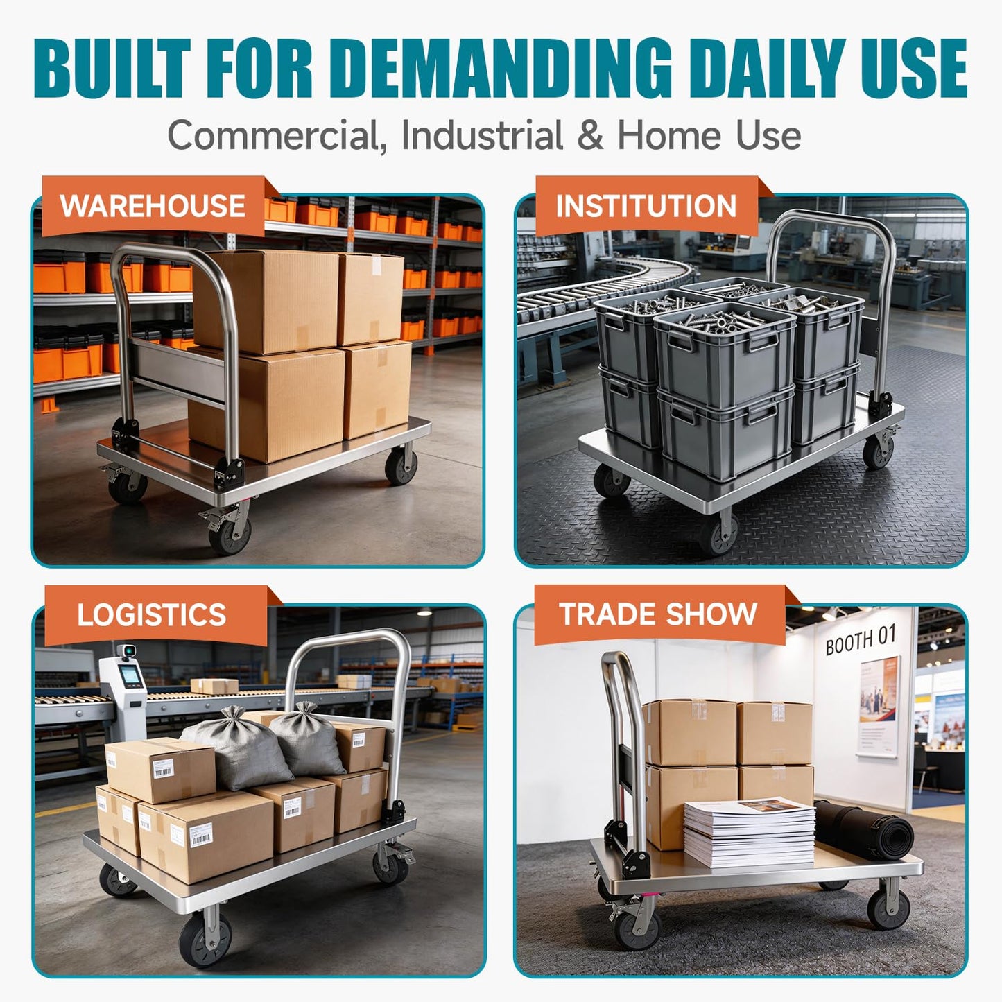 PHEXOD 36" x 24" Heavy Duty Steel Platform Truck, 2200 lb Capacity Folding Flatbed Push Cart with One-Piece Bent Frame, Reinforced Undercarriage, 6" TPR Wheels for Warehouse & Commercial Use