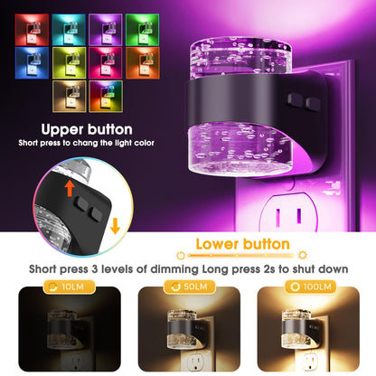L LOHAS LED Night Light, Bubble Night Lights Plug into Wall,2 Pack 3000K/4000k/5000K Adjustable Color Temperature Night Light,Dimmable Nightlights with Dusk to Dawn Sensor for Rooms Bathroom Hallway