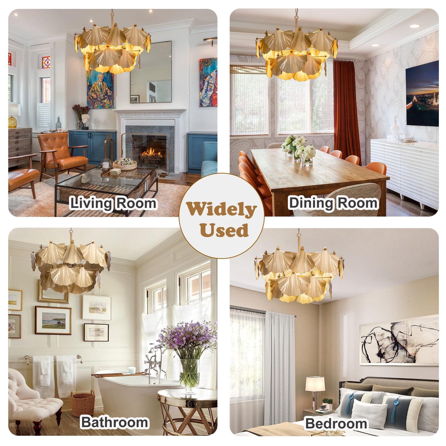 TOCHIC Gold Vintage Chandelier, 8 Lights Rustic Chandeliers for Dining Room, Modern Farmhouse Chandelier with Ginkgo Leaves, Ceiling Light Fixture for Living Room Bedroom Entryway W-25.98"