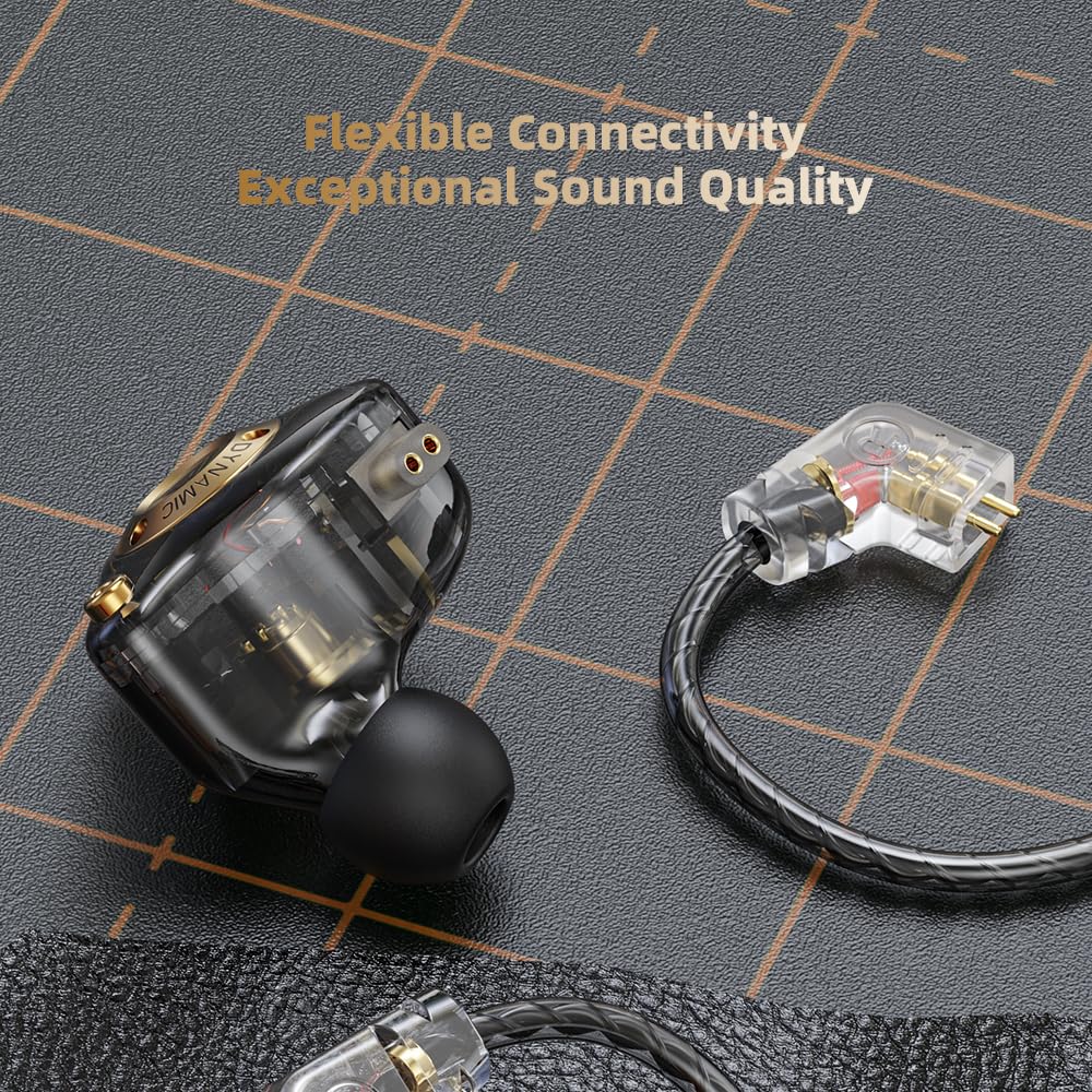 Piluyaa Wired Gaming Headphones IEM Earphones with 1DD，QKZ ENZO in Ear Monitor, HiFi Detachable Cable Earbuds, Bass Sound with New 11mm Dynamic Driver for Video Music Gaming (Grey)