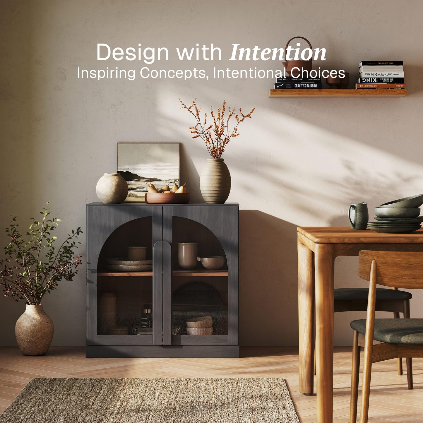 BELLEZE Bijou 31.5" Modular Sideboard Cabinet & TV Stand Console - Expandable Design w/Arched Glass Doors - Use Solo or Combine for Buffet, Living Room Media Center & Entryway - 70lbs Capacity, Ebony