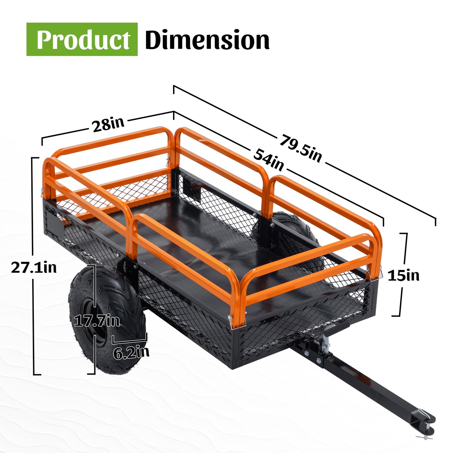 1500LBS Capacity 15 Cubic Feet Dump Cart Trailer, Heavy Duty Tow Behind Hauling Wagon with Dual Control Dumping for ATV UTV, Lawn Tractor and Garden Use