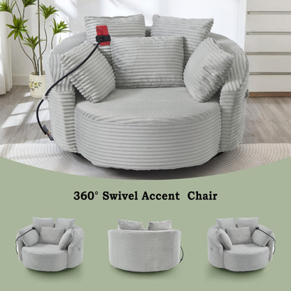ERYE 360° Swivel Accent Barrel Chair Round Sofa Chaise with 5 Pillows and Adjustable Phone Holder, Modern Round Lazy Armchair for Living Room, Bedroom, Office and Hotel