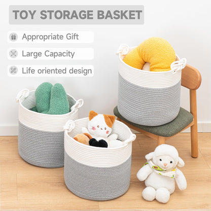 CLHMILY&Z 3 Pack Round Woven Cotton Storage Bins 11x11x11 Inch Collapsible Organizer Baskets for Cube Shelves Kids Room Closet and Home Decor Soft Durable Washable, grey